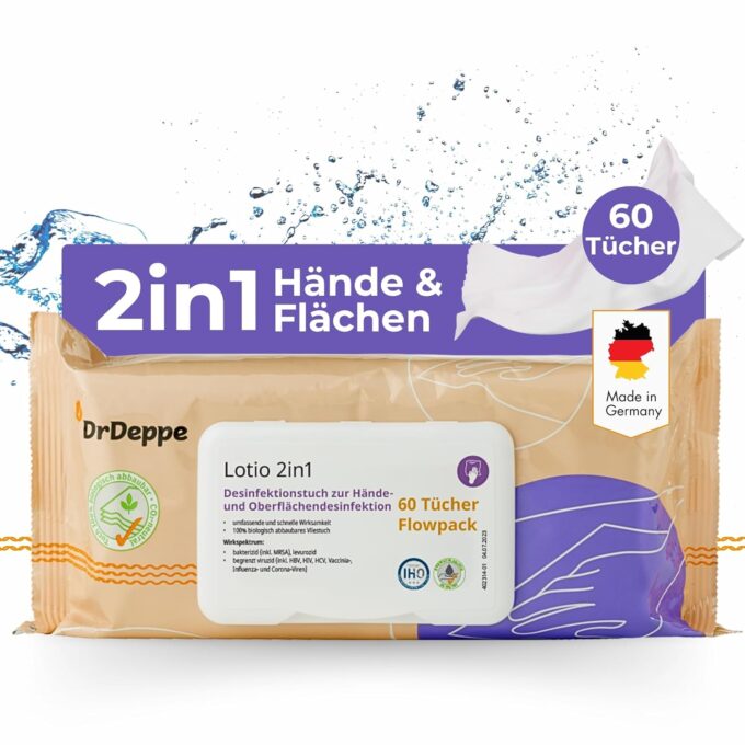 Desinfektionstücher für Hände & Flächen mit Aloe Vera - DrDeppe Lotio 2in1 -